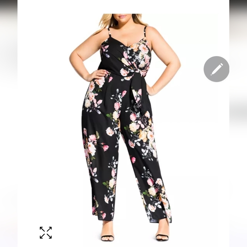 NWOT 22 City Chic Plus Tuscan Rose Sleeveless Tie-Front Jumpsuit